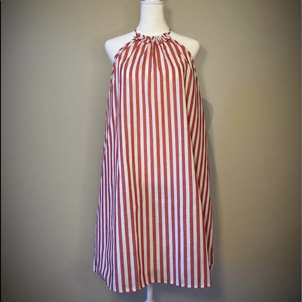 Plus Striped Keyhole Back Frill Dress